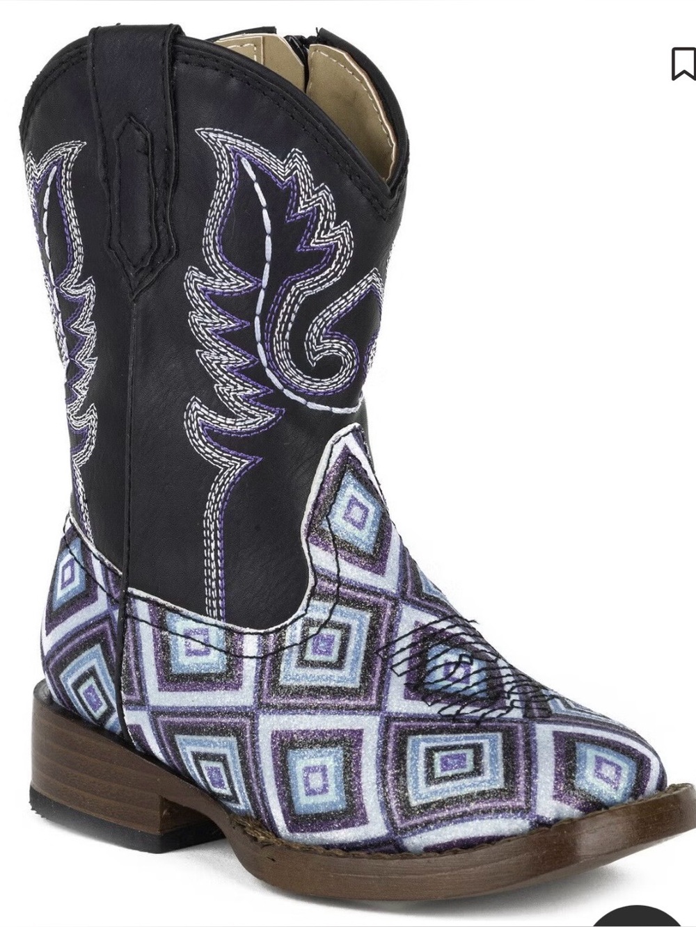 Roper Girl’s Glitter Diamond Square Toe Western Boots